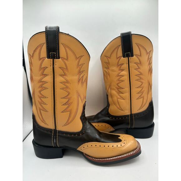 vintage Acme Scorpion cowboy boots  tan & dark brown leather Square Wingtip 8 main image 12